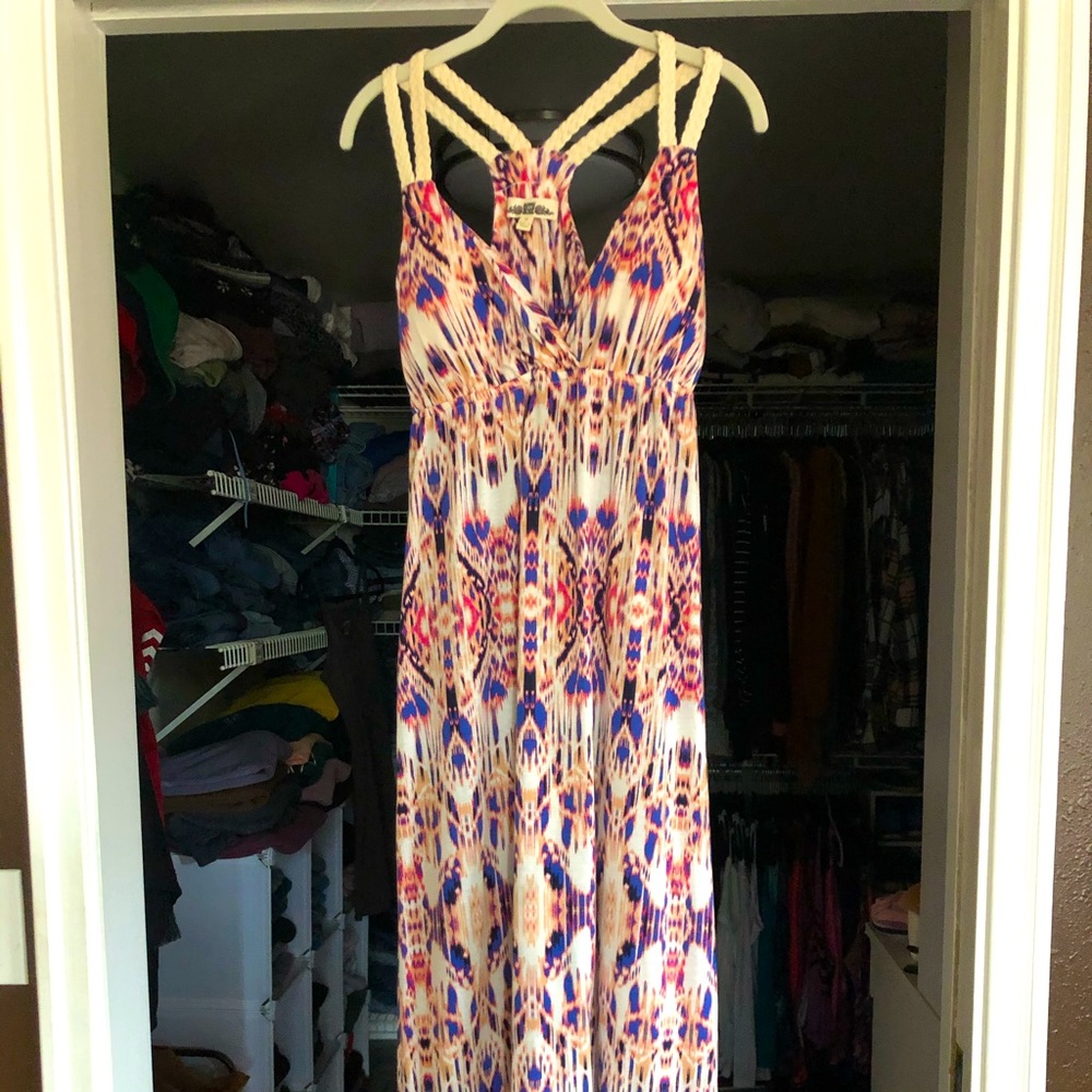 Hippie Rose maxi dress with braided straps! Size medium